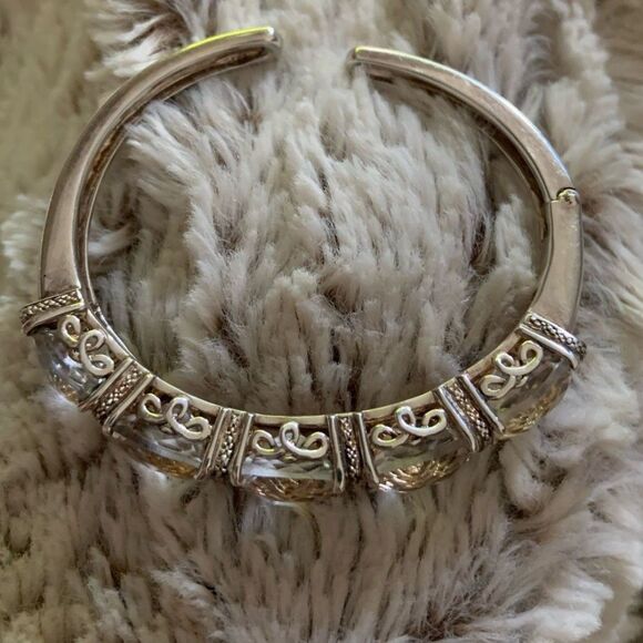 Sterling Silver & Clear Stone Bracelet Stamped: 925 China Stainless Steel Hinge - Picture 4 of 8